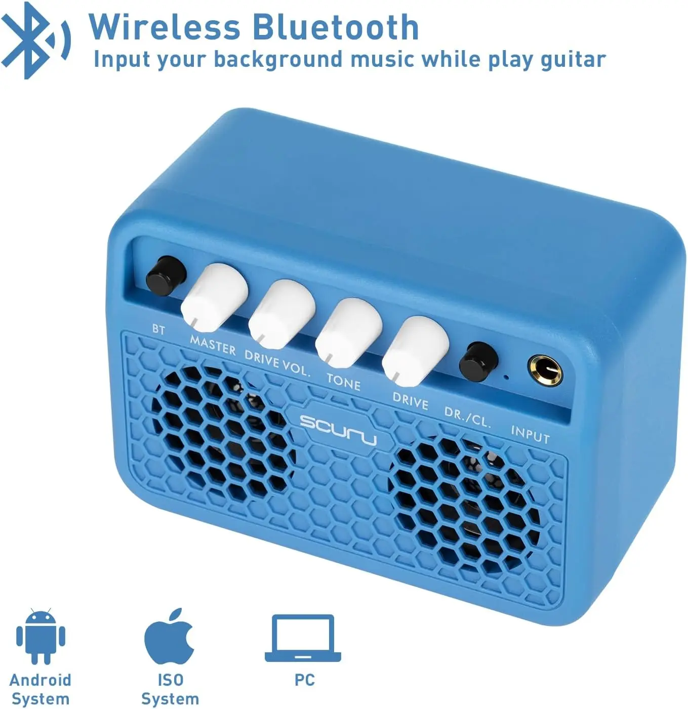 Caline Scuru Guitar Mini Amp 5W Rechargeable Bluetooth Guitar Amplifer Combo for Desktop Practice, Dual Channel Headphone Jack