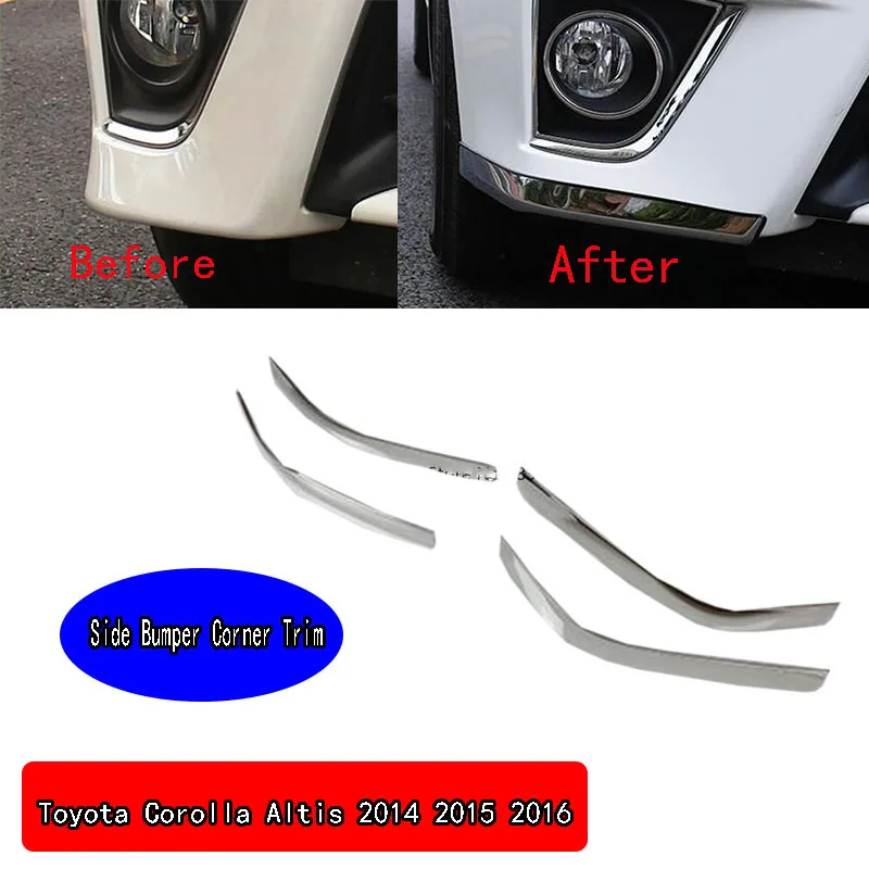 Car Front+Rear Side Bumper Corner Trim Frame Stainless Steel Anti-Rub Cover For Toyota Corolla Altis 2014 2015 2016