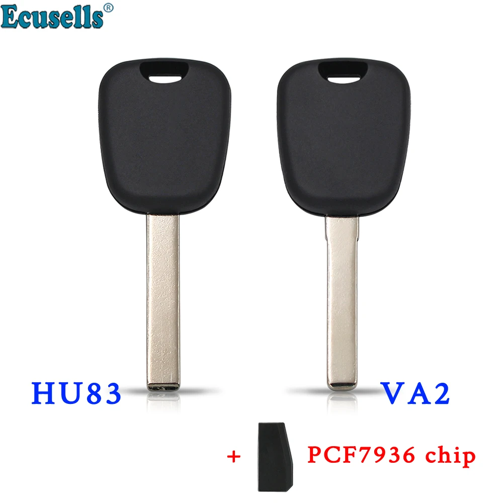 Ecusells Transponder Remote Key Shell Case Fob for Peugeot 206 207 307 308 Partner Uncut HU83/VA2 or With ID46 PCF7936 Chip