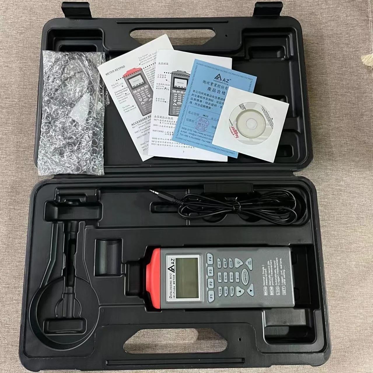 Termómetro infrarrojo digital AZ9612, termómetro para alimentos sin contacto, grabadora de temperatura infrarroja con sonda stick-40 ~ 500 ℃