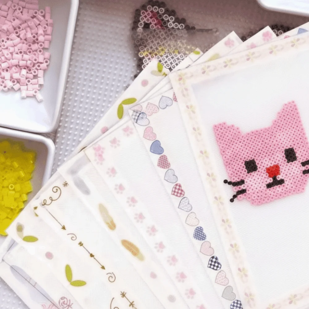 5 Pcs Light Transmission Perler Beads Baking Cloth Diy Edge-Stitched Ironing Sheets For Fuse Heatproof Beads Heat Iron-On Mat