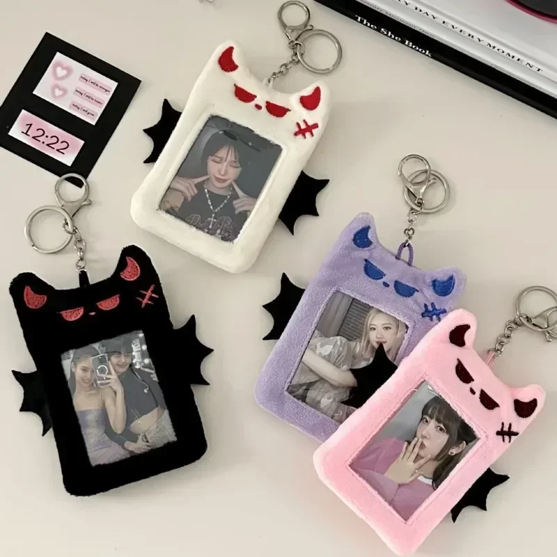 1Pc Kawaii Devil Angel Dress Up Puppy Plush Card Holder Kpop 3-inch Photo Card Window Display Cute Pendant for Backpack Keychain