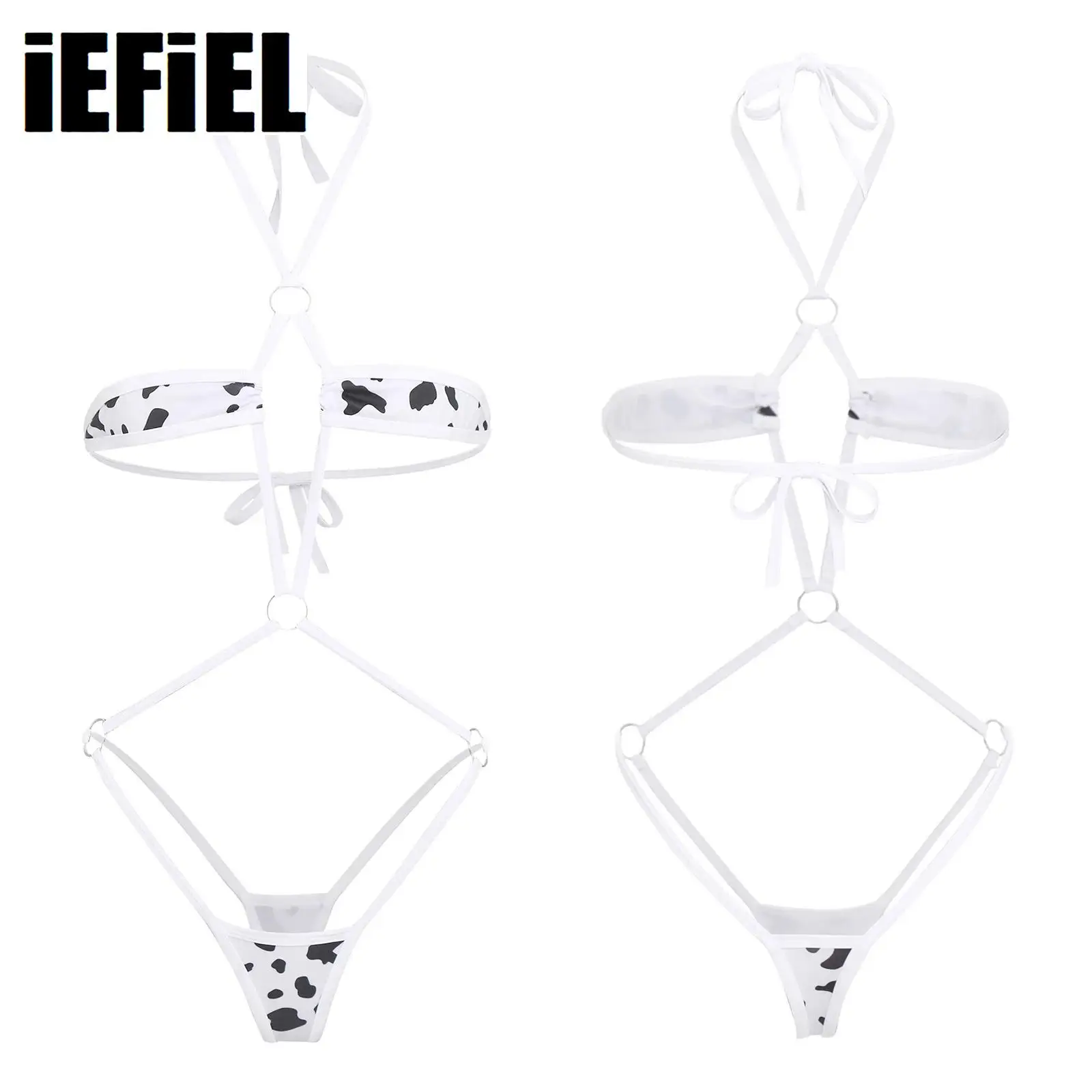 Microbikini con cuello Halter para mujer, traje de baño ajustable con espalda en T, lencería de una pieza, ropa de dormir, Monokini de malla Sexy para verano