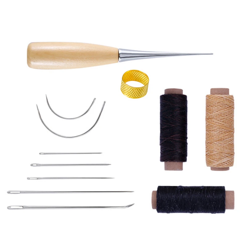 12Pcs/Set Leather Craft Tool Waxed Thread Cord Sewing Needles Shoe Repair Kit