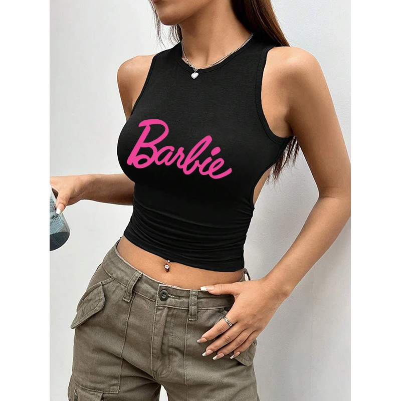 New Barbie Kawaii Tank Top Sexy Y2K Women Retro Crop Summer Tank Tops Spring Summer Girl Casual Short Sleeveless Vest Streetwear