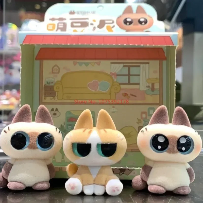 Original Azukisan Moe Azukisan Series Siamese Cat Bean Paste Mini Anime Figures Flocking Little Doll Ver1 Collection Model Toys