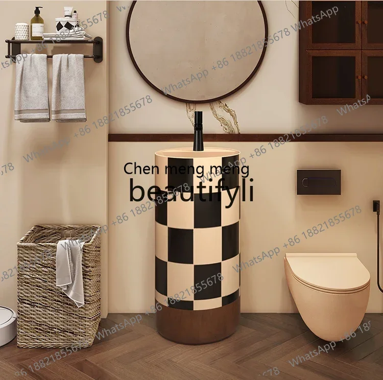 

New arrive wash basin French washing table, floor-to-ceiling black and white grid personalized column pool