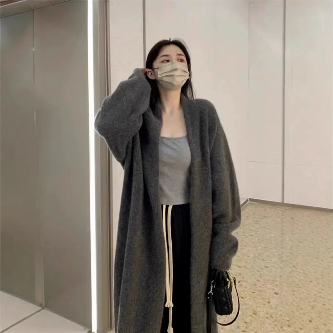 

Mid-Long Cardigans Daily Wear Womens Winter Elegant Minimalist Decorate Urban Boho High-End Chunky Crop Round-Neck Polka-Dot Y2K