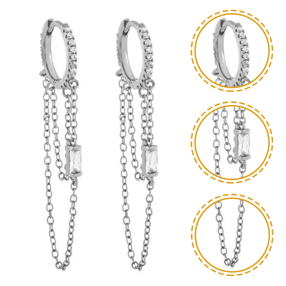 

1Pair Chain Tassel Earrings Elegant Chic Chain Hoop Dangle Drop Earrings Women Jewelry Fashion Accessories Ear Dangle