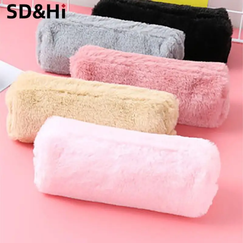 1pc Cute Fashion Plush Zipper Pencil Bag School Office Supplies Stationery Pouch Purse Storage Cute Makeup Bags Supplies