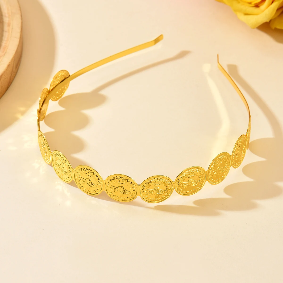 Bohemian Gold Coin Headband Sequined Oval Engraved Coin Hair Band Lightweight Ethnic Hair Accessory for Ladies Party image 2