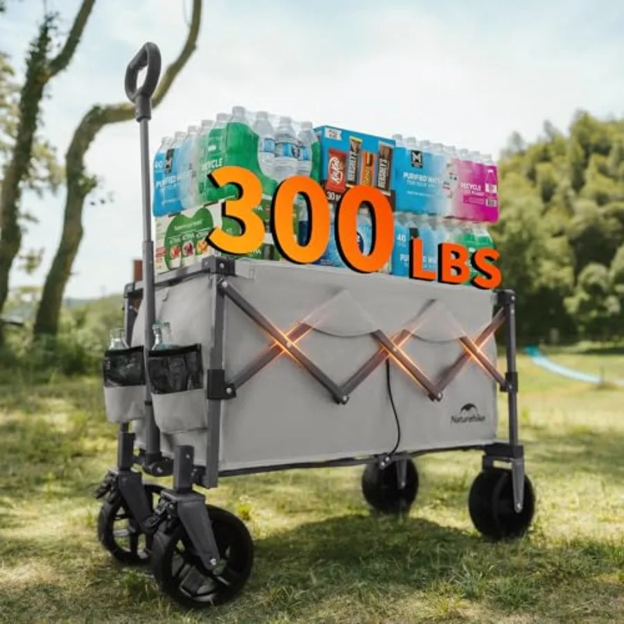 

Big Wheels Collapsible Wagon Cart 300lbs Capacity Beach Wagons for Sand Heavy Duty Foldable Cart with Brakes Portable Utility F