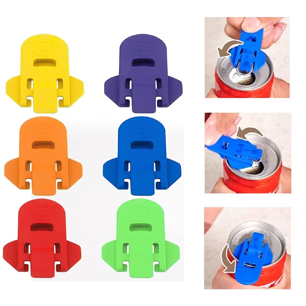 6pc Random Color Manual Easy Can Opener Handheld For Pop Up Cola Beer Soda Beverage Aluminum Beverage Can Top Ring Bottle Opener