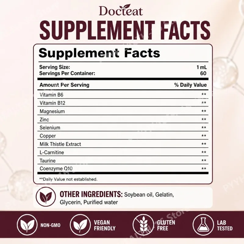 Docteat Balance Liquid Drops Energy Support Immune Support Daily Vitality Support Coenzyme Q10 Zinc Vitamin B6 B12 Taurine 60 ML