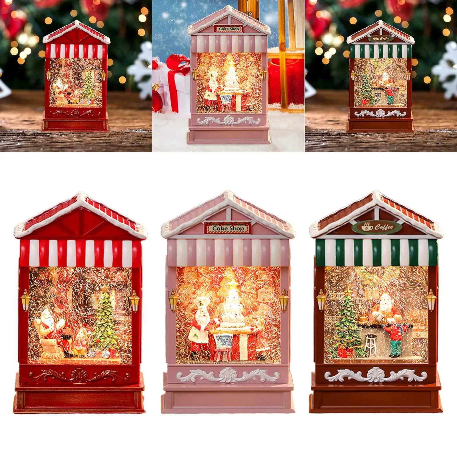 Christmas Snow Globe with Music Glitter Home Decor with Light Lantern Christmas Music Box for Indoor Holiday Bedroom Table Gift