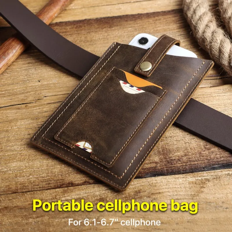 

Genuine Leather Cellphone Belt Waist Bag For 6.7 inches Mobile Phone Cover Vintage Sport Portable Case Holder Loop Holster