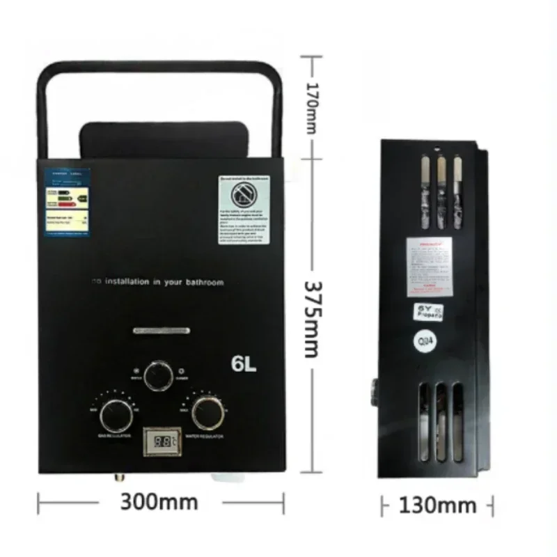 LPG Propane Water Heater 6L Instant Gas Water Heater Overheat & Dry-Burn Protection with Digital Display for Camping RVs Cabin