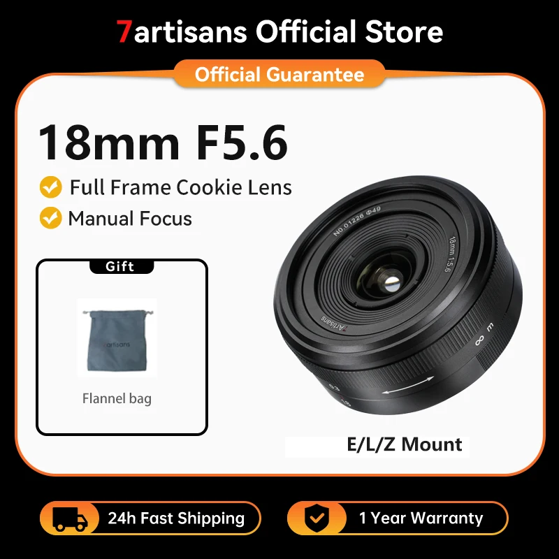 7artisans 18mm F5.6 Full-frame Cookie Fixed-Focus Aperture Wide-Angle Lens for Sony E ZVE10 Leica L GH1 Nikon Z Z50