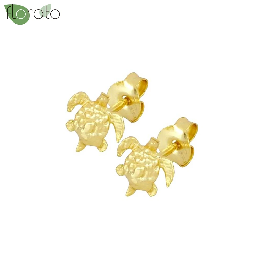 

925 Sterling Silver Needle Cute Turtle Small Stud Earrings 24K Gold Plated Pendant Hoop Earrings for Women Simple Jewelry Gift