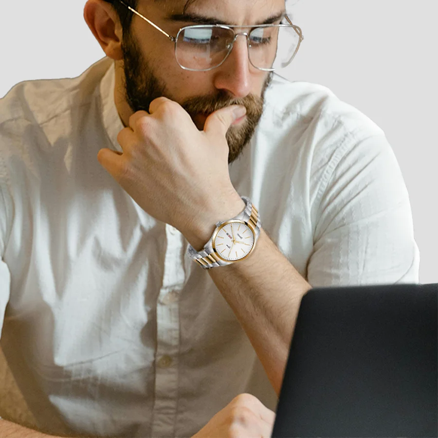 Deesio-Reloj de pulsera de cuarzo para hombre y mujer, cronógrafo de acero inoxidable con revestimiento de cristal, resistente al agua, movimiento japonés