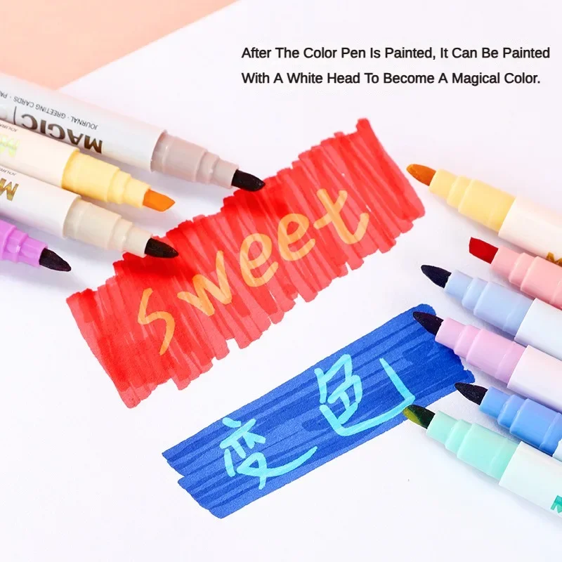 6/12Pcs Double-head Magic Color Changing Marker Pen Fluorescent Marker Student Scrapbook Painting DIY School Supplies Stationery