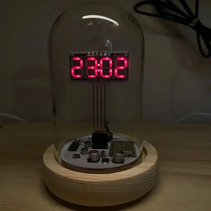 Handmade with Glass Cover Retro Glow Tube Clock Cyberpunk Desktop Creative Clock Technology Ornaments