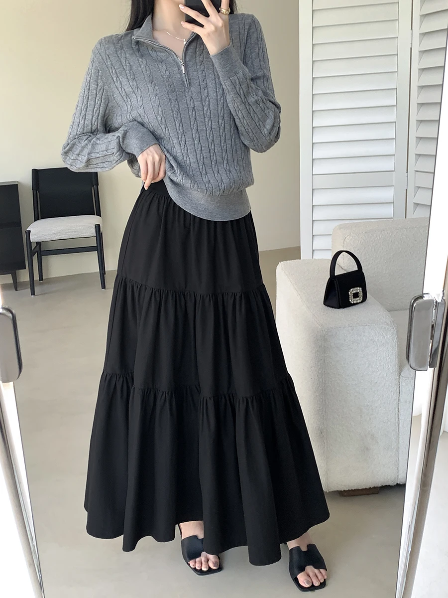 

Bla Асимметричная юбка с высокой талией, женская весенне-осенняя новая хлопковая юбка-тортик, утягивающая драпировка FT GUOGE Commute Pure C...