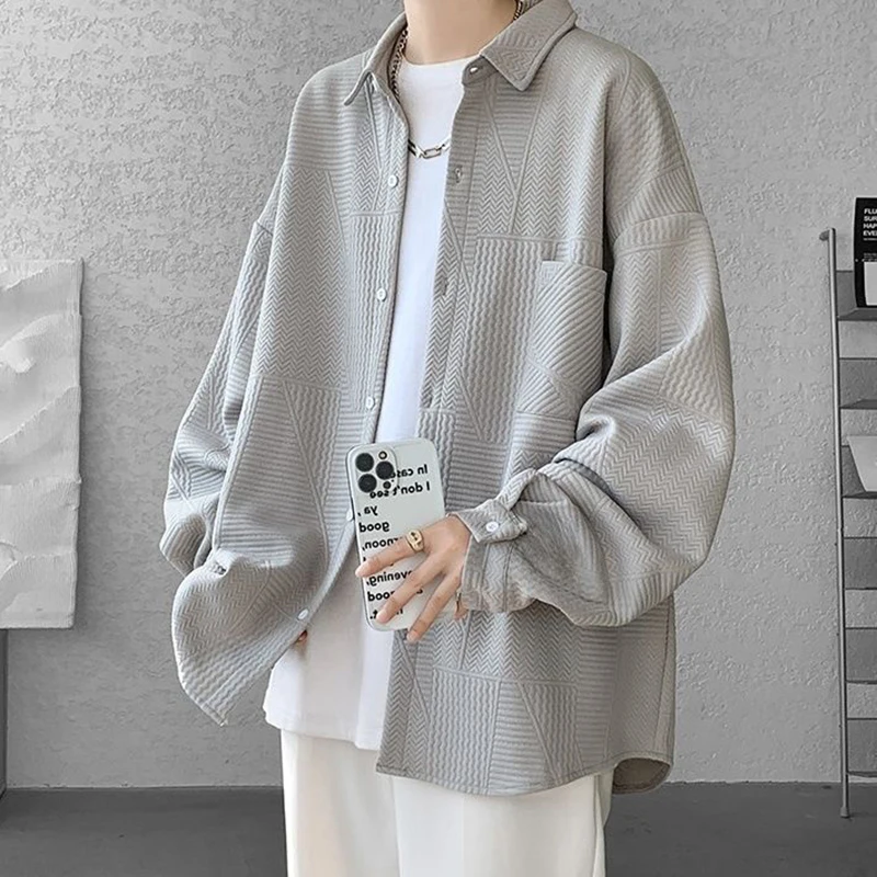 Autumn Winter Simple Pocket Men Long Sleeve Cardigan Sweatshirt Fashion Casual All-match 2xl Oversized Coat Clothing Black White