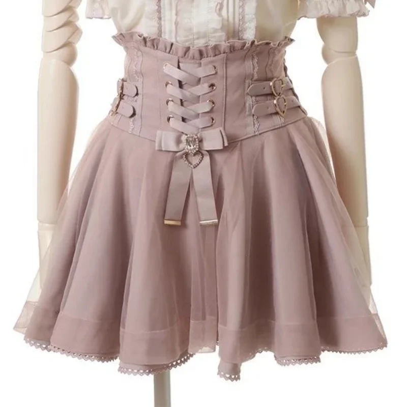 

Женская юбка Jupe Fairy Bandage Lolita с высокой талией Y2k Эстетическая милая кружевная готическая юбка Jk Faldas Японская кавайная мини-юбка-тортик