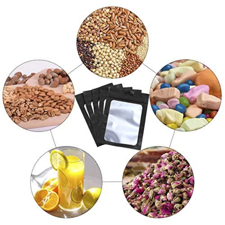 00 Pieces Resealable Foil Food Storage Bags with Clear Window Coffee Beans Candy Packaging Pouch for Food Small Business Suppli - view 5