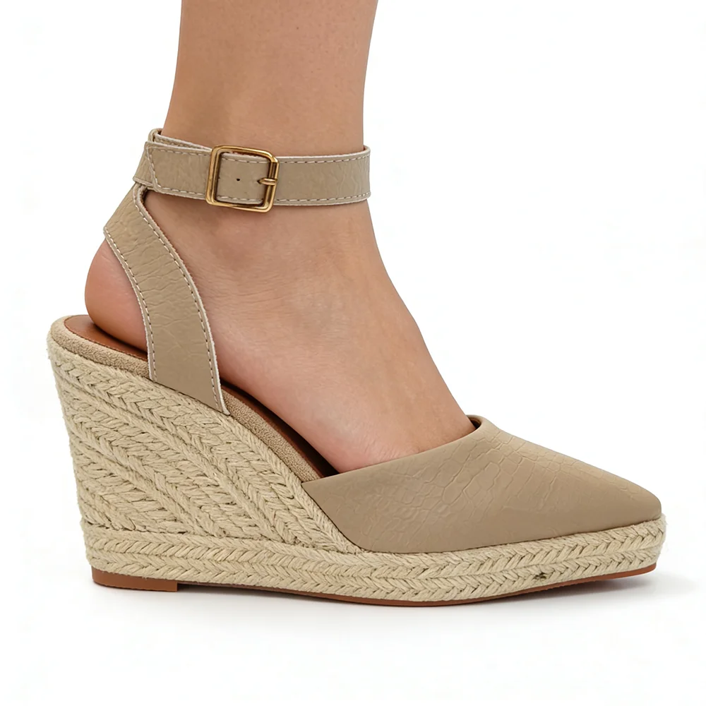 

Espadrille Platform Shoes Women Wedge Heels 10cm Pointed toe Elegant Ladies Party Shoes Plus Size 42 D953