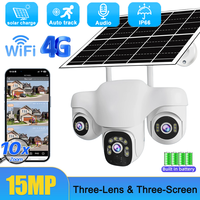 Wifi 4G IP Solar Camera Triple Lens 360°PTZ 10x Zoom CCTV 15MP Wireless Surveillance Security Protection Cam Human Detection