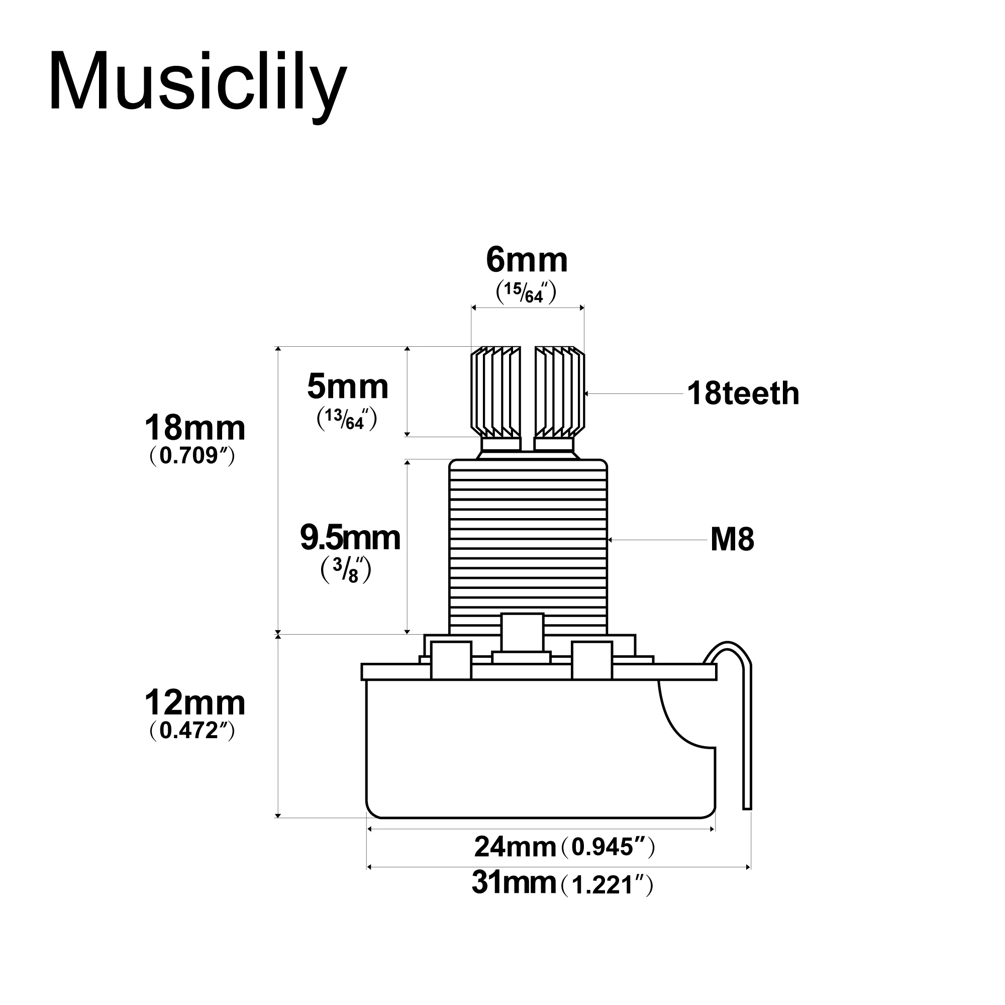 Alpha A250K/B250K/A500K/B500K Pot Metric Split Standard Shaft 9.5mm Audio Linear Taper Potentiometer for Electric Guitar Bass