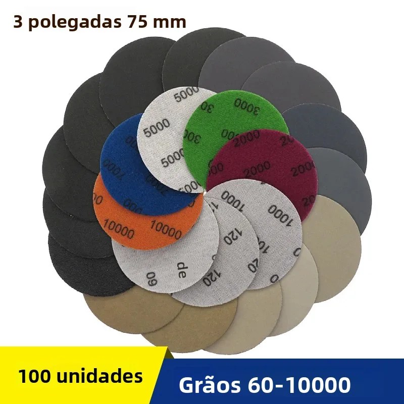 100 pces 3 Polegada 75mm discos de lixa à prova dwaterproof água gancho laço lixa de carboneto de silício molhado/seco 60 -10000 grão para polimento moagem