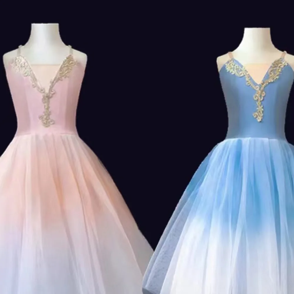 

High Quality Blue Ballet Long Romantic Ballet tulle Tutu Dress Classic Professional Swan Lake Ballerine child kids girls Costume
