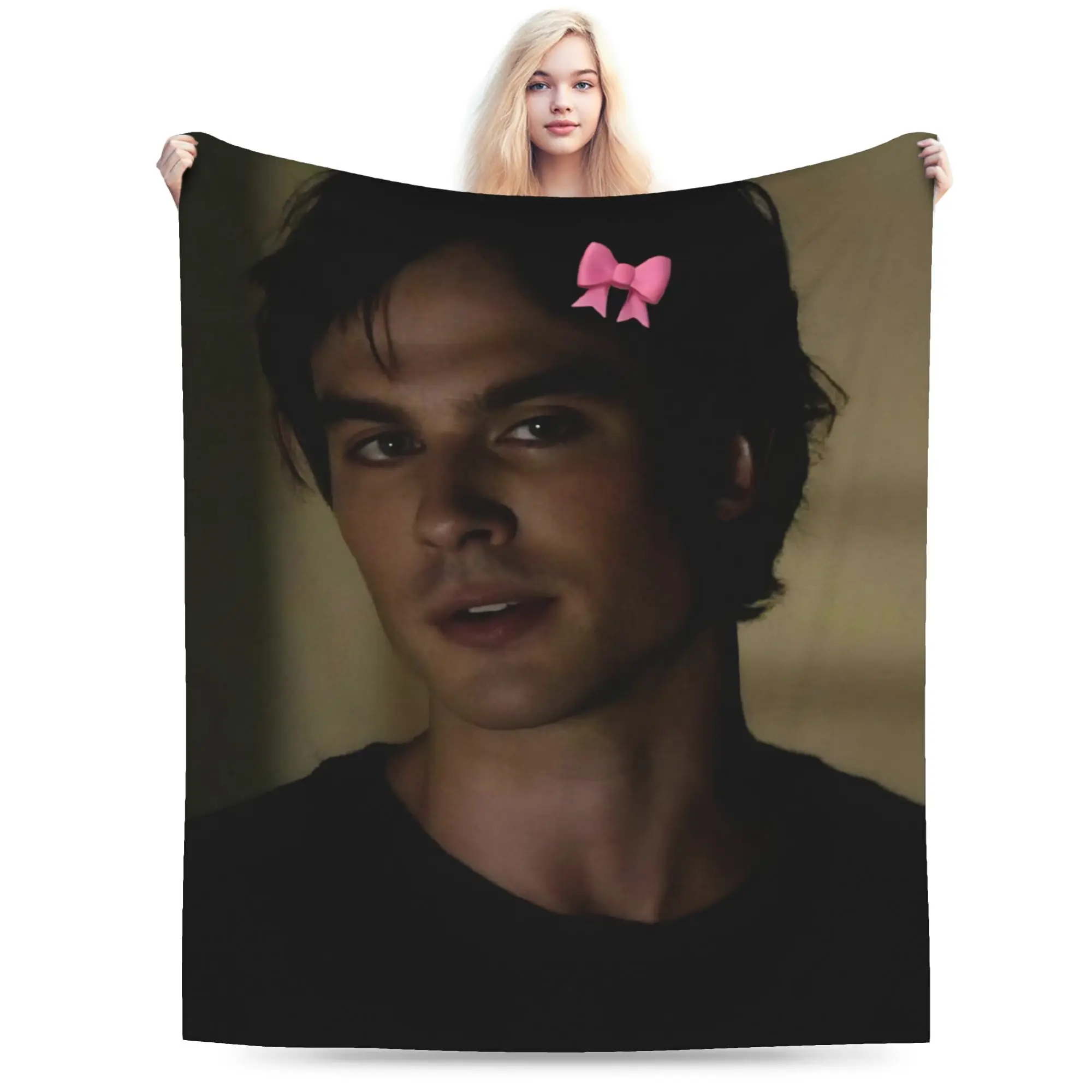 Damon Salvatore The Vampire Diaries Blanket Fleece Spring/Autumn Super Warm Throw Blanket for Home Travel Plush Thin Quilt