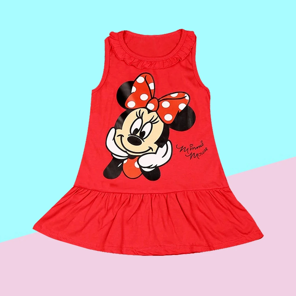 New Fashion Baby Girls Dress Summer Dress Cartoon Cotton Red Minnie Dress Princess Dress Children's Girl Clothing 1-6Years