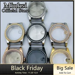 Miuksi 36mm/40mm silver black gold watch case sapphire glass gemstone bezel fit NH35 NH36 NH34 ETA2824 2836 Miyota8215 PT5000