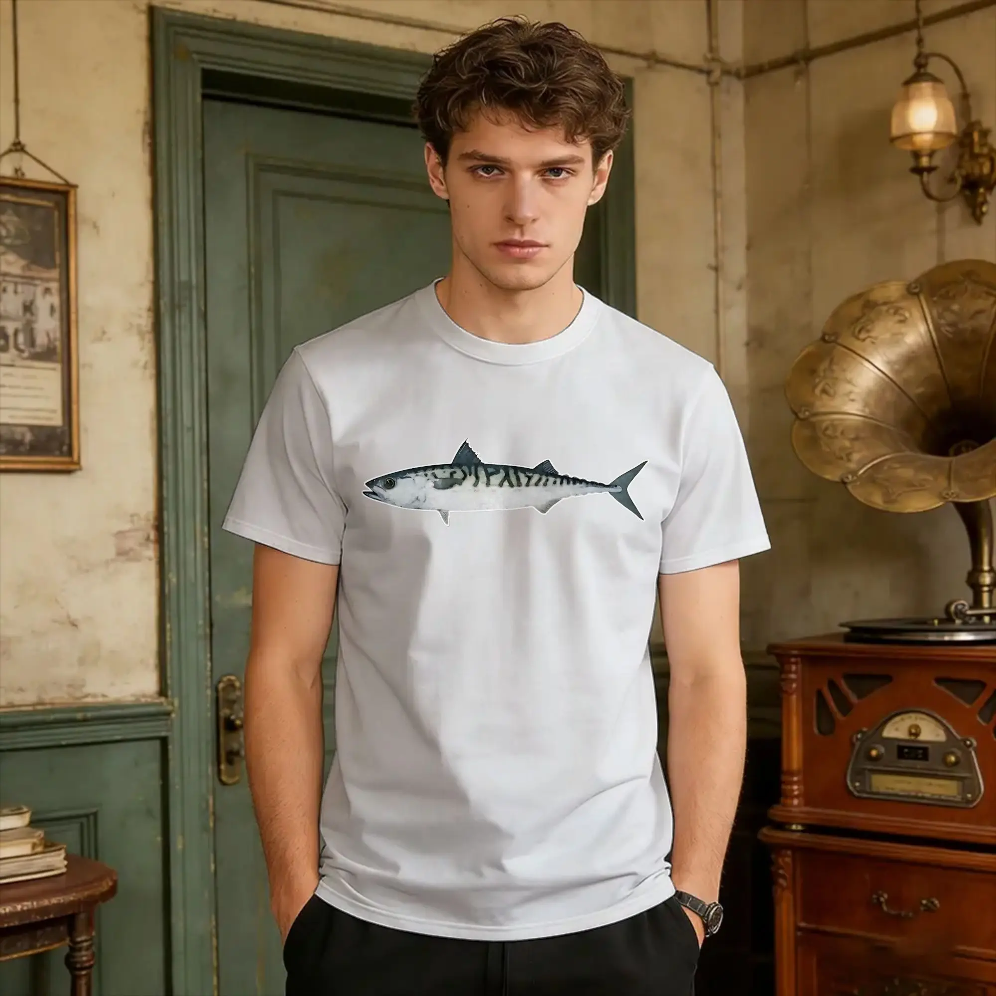 Atlantic Mackerel Watercolor Art  T-Shirt Summer  Cotton T Shirts For Men Design Tee Shirt Short-Sleeved Y2K Fun Top Tees