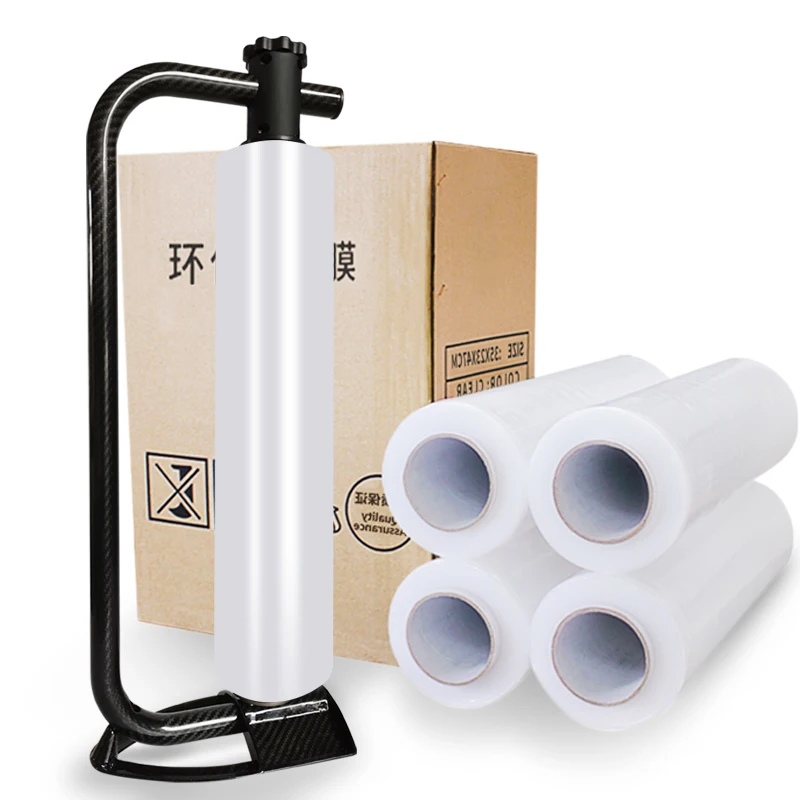 Factory Direct Hot Sale Metal Base Telescopic Button Designs Shrink Wrap Dispenser Holder Portable Hand Stretch Wrapping Tool