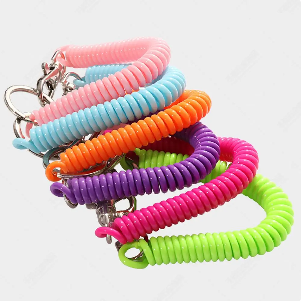 Lanyard Keyring Unisex Stretch Wristband Anti-lost Spring Rope Key Ring Key Cord Clasp Spiral Stretch Keychain Wrist Coil