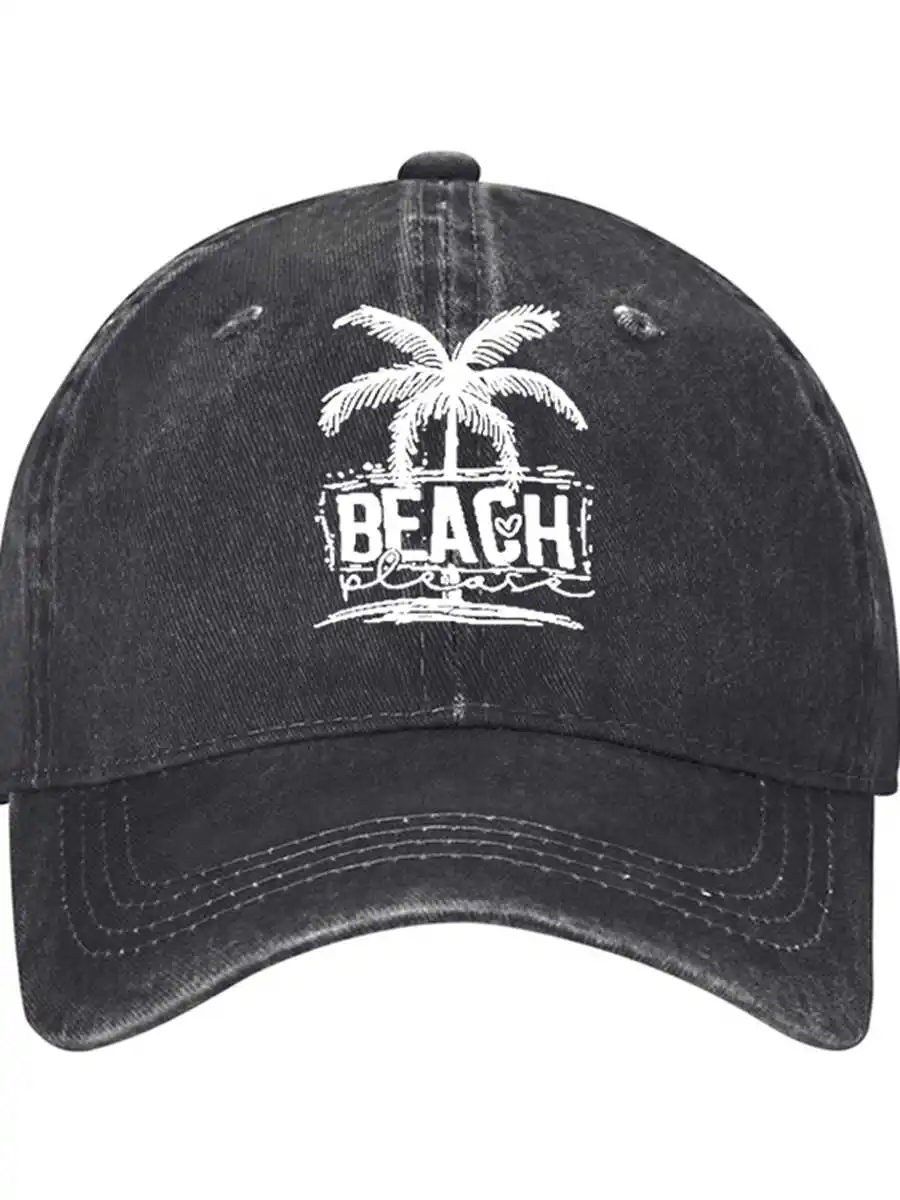 Unisex Washed Baseball Cap/Cool & Breezy/Tropical Palm Tree and Beach Print/Adjustable for Couples/Perfect for Surfing, Cycling