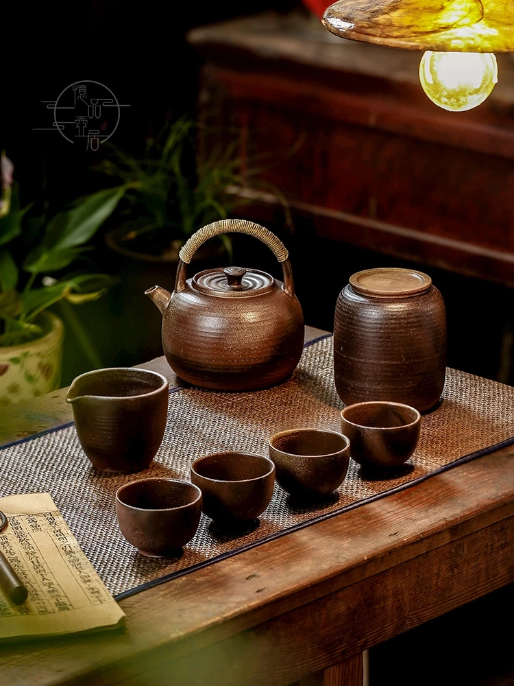 

Portable Charcoal-fired Cerc Tea Pot Set with Tea Cups And Canister for Home Office Outdoor Use Handmade Traditional Crt