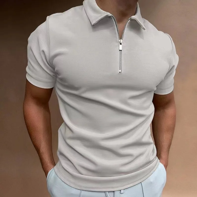 2024 Summer Fitness Running Short Sleeve Top Men's Solid Color Collar Half Zipper T-shirt Fashion Casual Sports Street Wear image 6