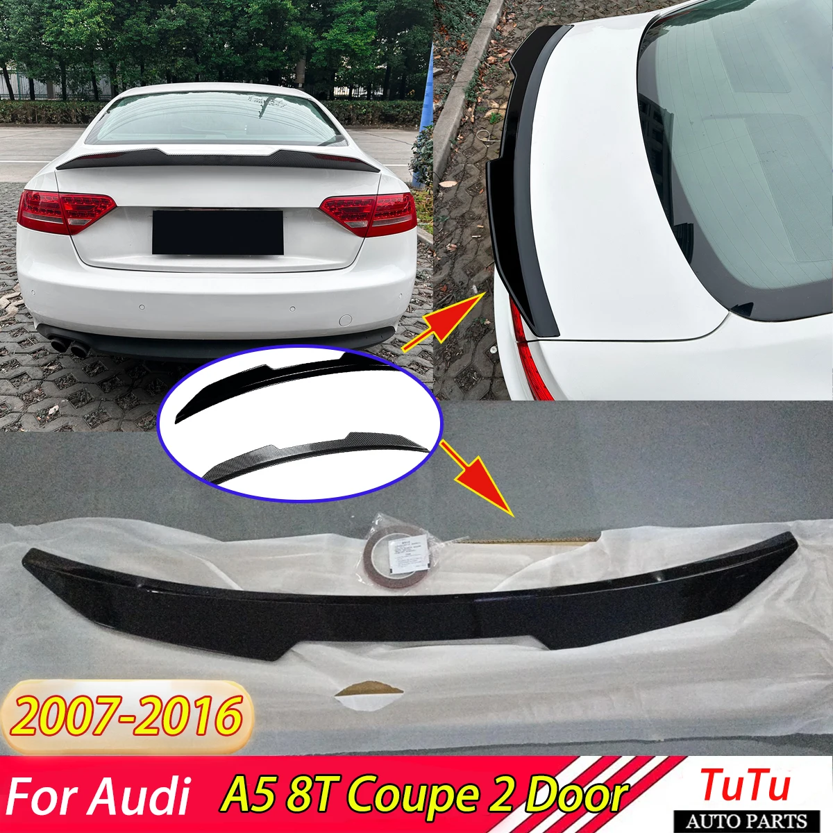 

For Audi A5 8T Coupe 2007-2016 2 Door Car Rear Spoiler Trunk Wing Lip Splitter Tail Lid PSM Style Decklid Trim Body kits Tuning
