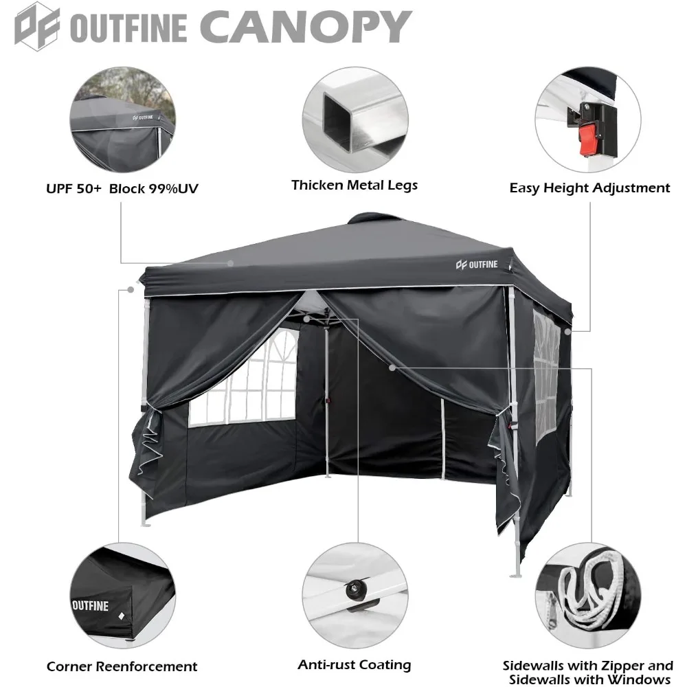 Canopy 10'x10' Pop Up Commercial Instant Gazebo Tent, Fully Waterproof, Outdoor Party Canopies with 4 Removable Sidewalls