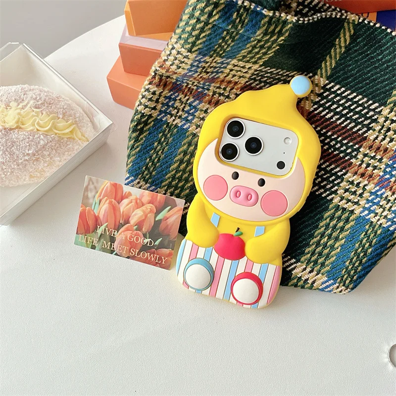 لطيف الكرتون مخطط وزرة خنزير لينة سيليكون جراب هاتف آيفون 17 16 15 14 13 برو ماكس زائد للصدمات الغطاء الواقي #6