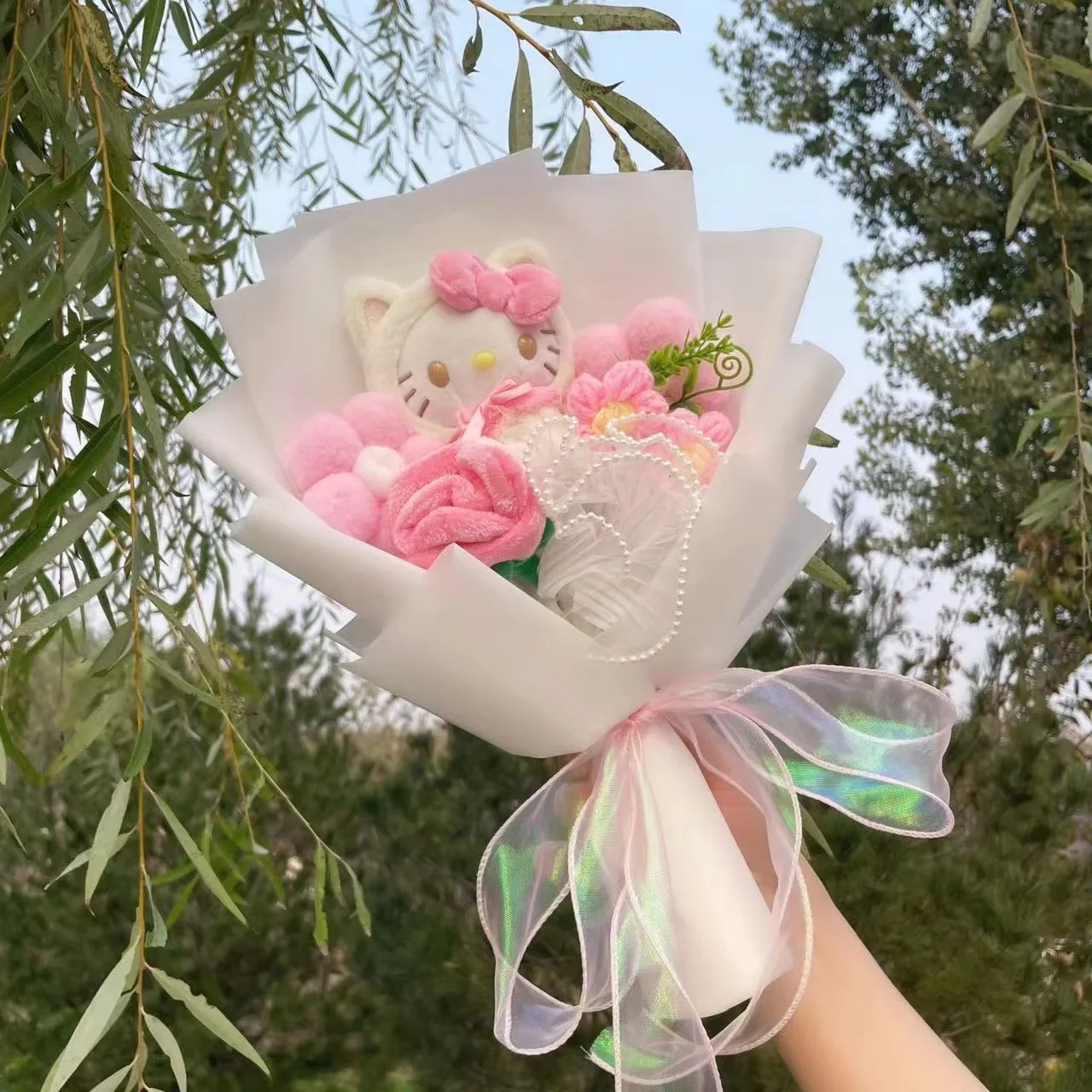 Cartoon My Melody Kuromi Cinnamoroll Kt Katze Plüschpuppe Kreativer Blumenstrauß Valentinstag Weihnachten Abschluss Geburtstagsgeschenk