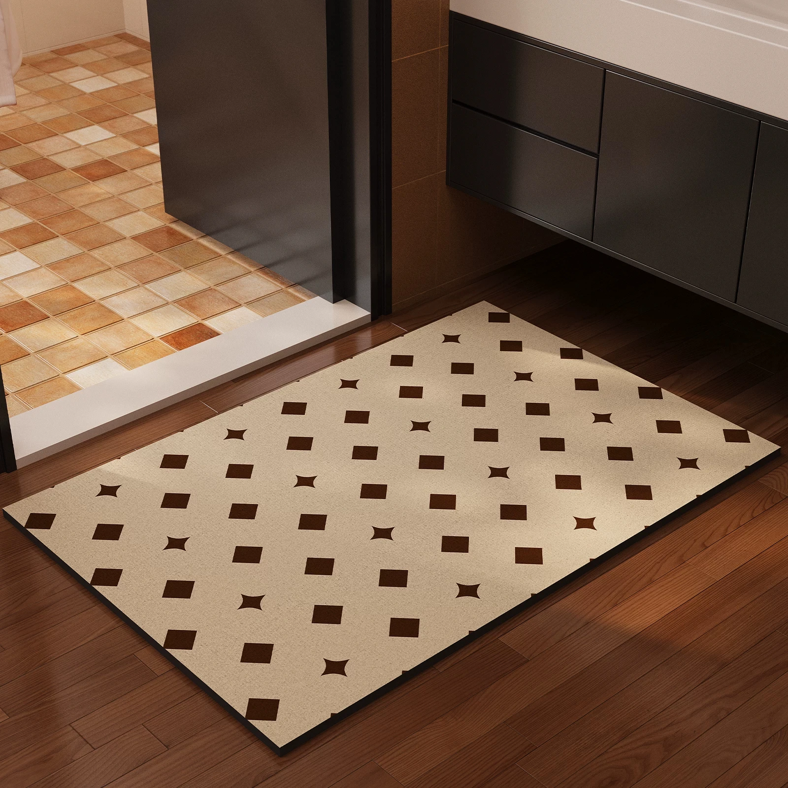 Mid Century Modern Geometric Soft Diatom Mud Bath Mat Vintage Retro Pattern Non-Slip Absorbent Floor Mat Quick Drying Rug