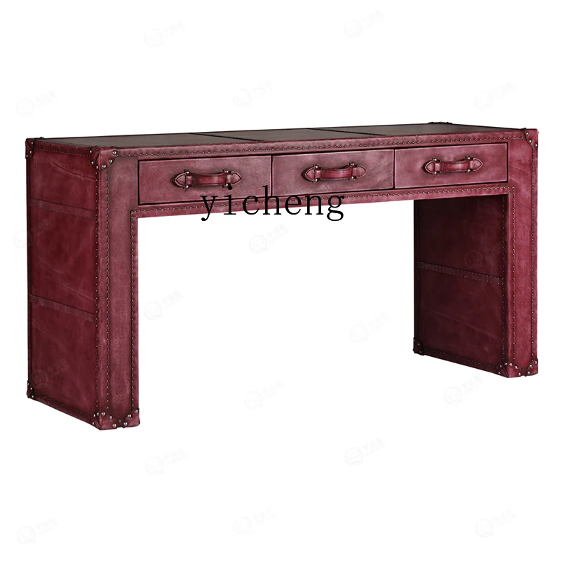 

ZK American country classic nostalgic retro oil wax leather desk creative dresser